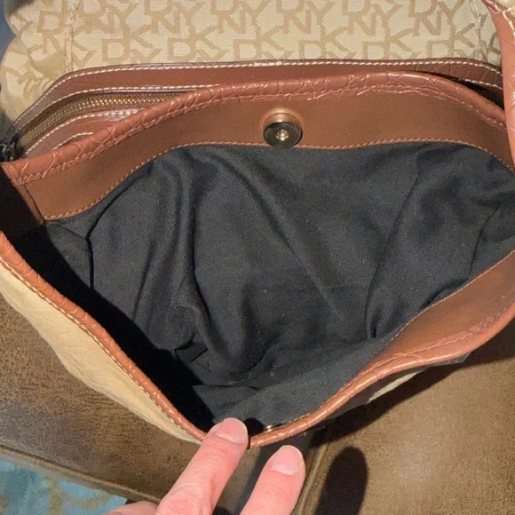 DKNY Beige and Brown Monogram Shoulder Bag - Picture 9 of 12